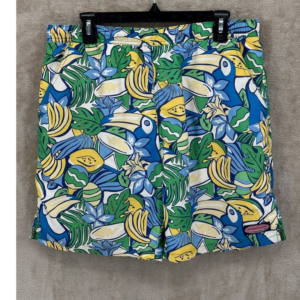Vineyard Vines Shorts Men Medium Green Yellow Swim Trunks Toucan Banana Tropical
